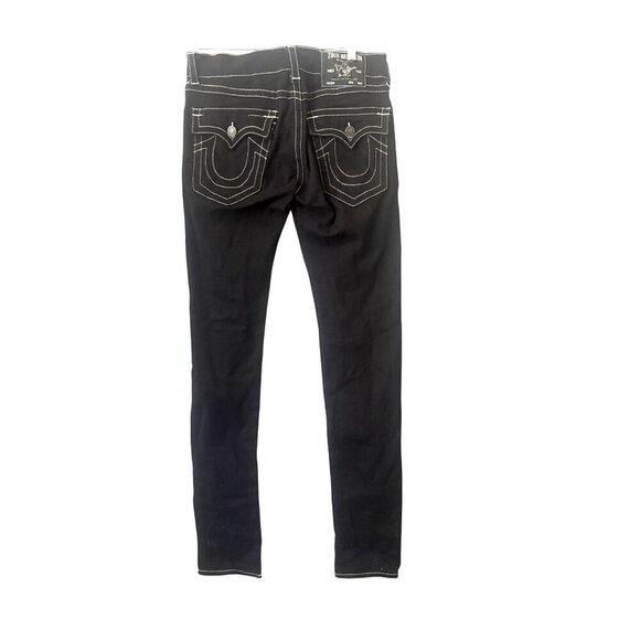 True Religion Black Skinny Jeans Womens Size 28 White Contrast Stitching & Disti - Picture 3 of 7